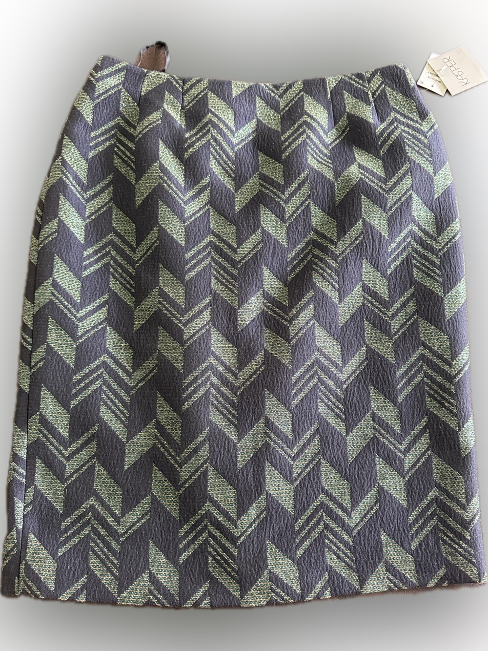Kasper Women’s Size 8 Geometric Chevron Jacquard Pencil Skirt Green Black